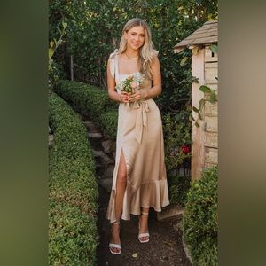 Show Me Your Mumu Claire Midi Dress Champagne Lux Satin